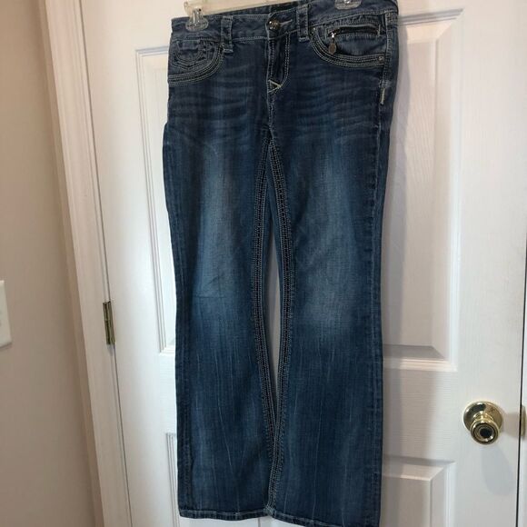 Rerock for Express boot cut blue jeans, size 4 short - Picture 3 of 14